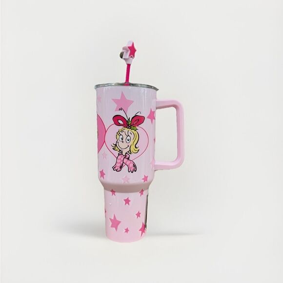 Pink Grinch Tumbler with Straw - Picture 2 of 5